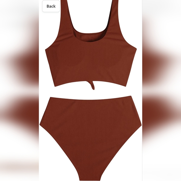 Women's High Waisted Tankini Scoop Neck Knotted Two Pieces Tankini Set Swimsuit - Picture 3 of 11